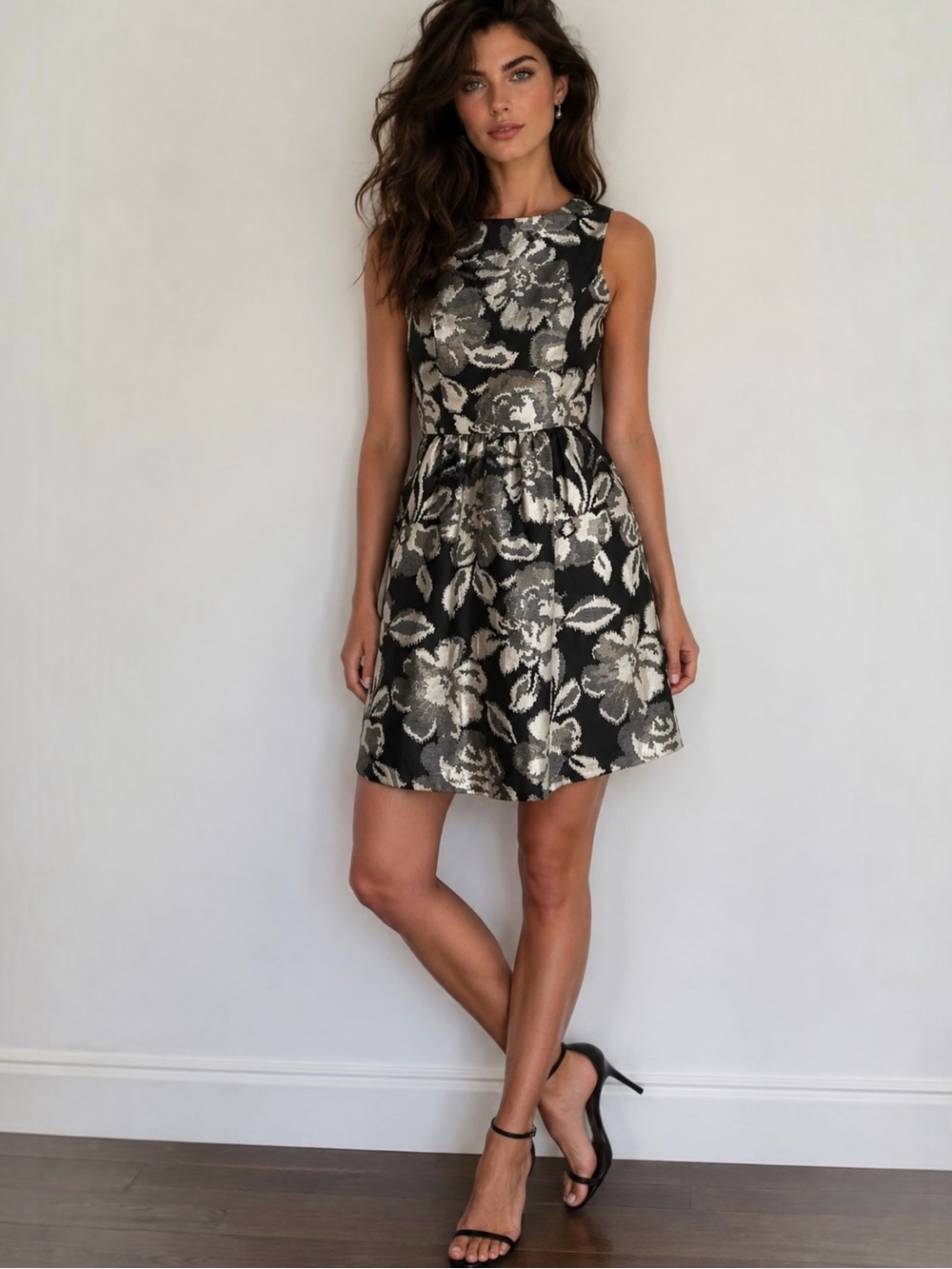 NWOT Anthropologie Tabitha Metallic Floral Jacquard Fit & Flare Mini Dress 4